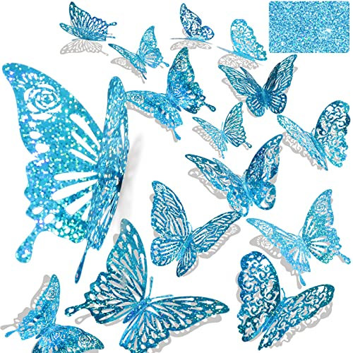60 Pcs 3D Schmetterlinge Deko Schmetterling Wanddeko Aufkleber mit glänzenden GrünSchmetterling Abziehbilder Klassenzimmer Dekor mit Set 5 Stil Abnehmbare Dekorative Papier (Pailletten grün)