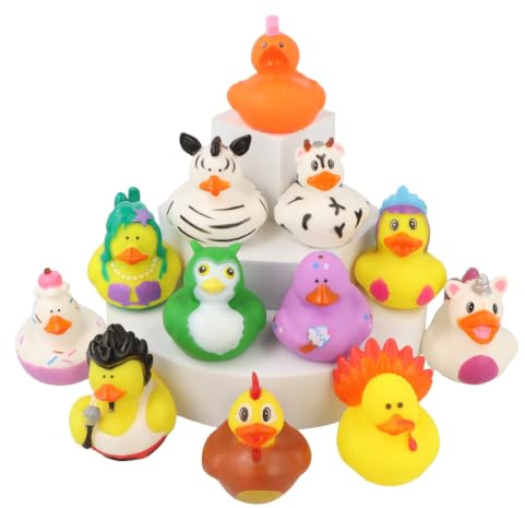 Henbrandt 12 x Mini Rubber Ducks 12 Assorted Animal Designs Children’s Duckies Variety Pack Cruising Ducks Kids Bath Toys Summer Fun Paddling Pool Games Bathtub Play for Boys and Girls