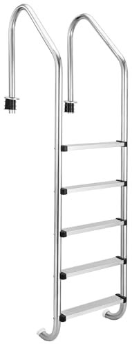 MJMLUCK Poolleiter, Schwimmbadleiter aus Edelstahl 304, Hochleistungs-Poolrolltreppe, Pool-Pedalleiter, für oberirdische Pools, Treppeneinstiegssystem, mit Handläufen (2 Stufen) (Silber, 5 Stufen)