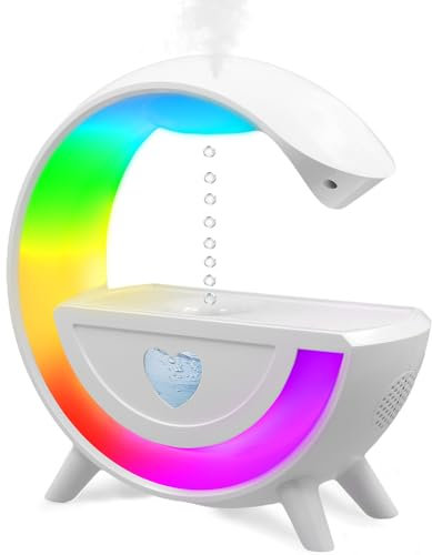 Anti Schwerkraft Wassertropfen Luftbefeuchter, 3-in-1 Mist Luftbefeuchter mit 7 Farben Nachtlicht und Bluetooth Lautsprecher, 500mL Leise Power-off Schutz Humidifier für Schlafzimmer kinderzimmer Büro