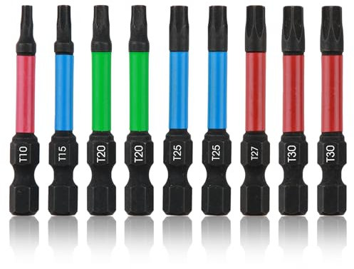10pcs Torx Screwdriver Bit Set, 50mm Length Magnetic Impact Driver Bits, Star Screwdriver Bits T10 T15 T20*2 T25*2 T27 T30*2 T40-1/4 Hex Shank, Durable and Non-Slip