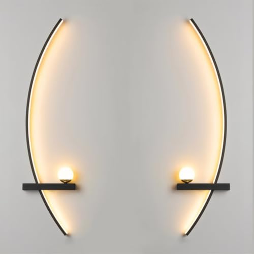 AstrizLamp Wandleuchte LED Modern 2 Stücke, Gebogene Design Schwarz Wandlampe Innen, 3000K Warmweiß Kreative Aluminium Wandbeleuchtung, für Wohnzimmer, Schlafzimmer, Flur, Speisezimmer, Treppe, 105cm