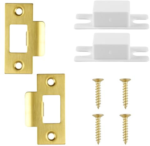 Tabanzhe 2PCS Stainless Steel Door Strike Plate-Door Latch Strike Plate with Dust Box and Matching Screws Replacement Door Latch Reinforcement Plates for Wood Metal Door Jamb Door Latches(Gold)