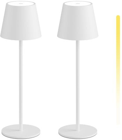 K-Bright 2 Stück LED Dimmbare Akku Tischlampe Kabellose, Wiederaufladbar 3000K/4000K/6000K Drei Farbtemperaturen Tischleuchte mit USB-C, IP54 Wasserdichte, Weiß