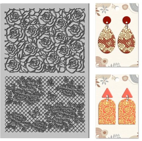 CHGCRAFT Rosen Polymer Clay Textur Bögen Spitze Blumen Textur-Stempelblätter Ton Textur Matte Gummimodellierung Muster Pad Textur Blätter für Polymer-Clay-Schmuck und Clay-Ohrringe Werkzeuge