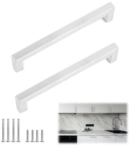2 Stück Schrankgriffe Silber Matt Edelstahl, Küchengriffe mit Schrauben,Möbelgriffe 128mm Lochabstand, Griffe für Küchenschränke Türgriff Kommode Badmöbel Schubladengriffe Stangengriffe-12mm Breit