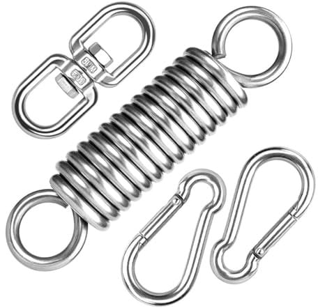 Fhioevt Molla Oscillante per Sedia Sospesa Molla di Sospensione in Acciaio Inox 304 con 2 Moschettoni e Gancio Girevole Poltrona Sospesa a Molla per Altalena, Amaca, Sacco da Boxe, Yoga