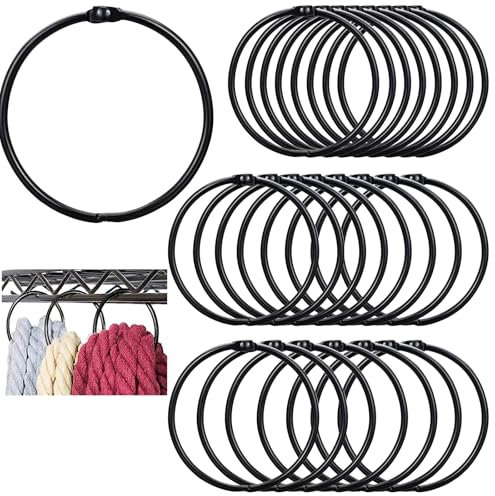 24 Stück Duschvorhang Ringe, Metall Vorhangringe, Gardinenringe zum Offnen, Rundringe Vorhang Clips, 50 mm Innendurchmesser Duschvorhang Haken, für Duschvorhang Haken, Gardinenhaken (Schwarz)