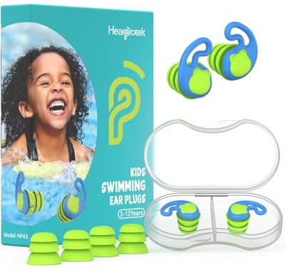 Hearprotek bouchon oreille piscine enfant, 2paires boule quies enfant réutilisables silicone étanche pour petits conduits auditifs-protege oreille pour natation,douche,bain,surf 3-12 ans(bleu)