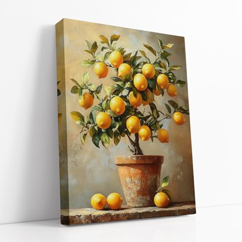 Lithobee - Lush Lemon Tree in a Rustic Terracotta Pot Canvas Only 16x12inch(40x30cm) - Style No: 602