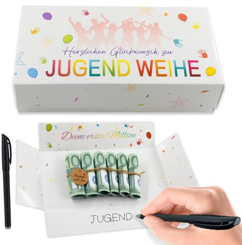 Jugendweihe Geschenke Mädchen Junge, Geschenkverpackung Geldgeschenk mit Personalisierung, Jugendweihe Geldgeschenk, Geldgeschenke Verpackung mit Stift, Bindfaden, Tag, Geldgeschenke für Jugendliche