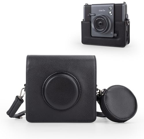 MUZIRI KINOKOO Tasche für Instax Wide EVO Sofortbildkamera, Lychee-Textur Stil PU Leder Schutzhülle für Fuji Wide EVO Kamera mit verstellbarem Schultergurt und Aufbewahrungstasche - Schwarz