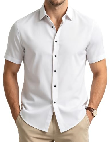 Casey Kevin Chemises pour Hommes Habillées Manches Courtes Chemise Casual Regular Fit Formal Business Chemise