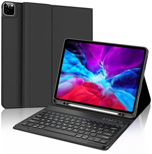 Occtingkind Funda con Teclado para iPad Pro 12.9, Teclado Español Ñ Desmontable Bluetooth y Funda de Diseño Minimalista 360° para iPad Pro 12.9 6ª 2022 /5ª 2021/4ª 2020/3ª Gen 2018, Negro