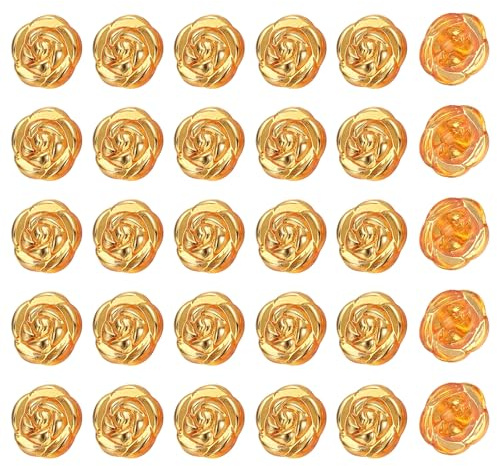 PATIKIL 30Pcs Rose Flower Buttons, 13mm 1/2 Acrylic Cute Buttons for Clothes Decorative Sewing Accessories for DIY Crafts Shirts Blouse Sweaters, Orange/Gold