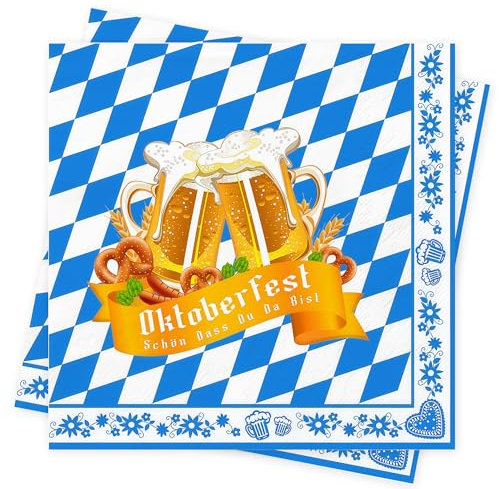 100Stück Bayrisch Oktoberfest Servietten Oktoberfest Deko 33X33cm Blau Weiß Bayern Servietten Schön Dass Du Da Bist Bayrische Napkins Seidenpapier Oktoberfest Tischdeko Accessoires Dekoration