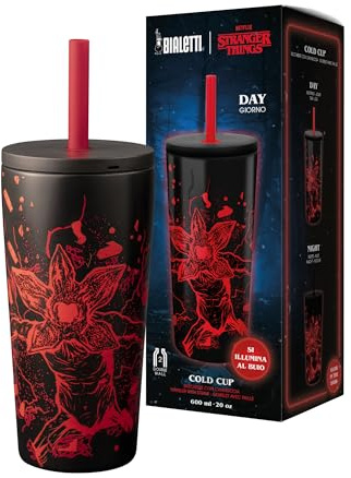 Bialetti Stranger Things Thermal Tumbler with Straw - Glow in the Dark - Perfect Temperature Seal - No Dishwasher - 900ml