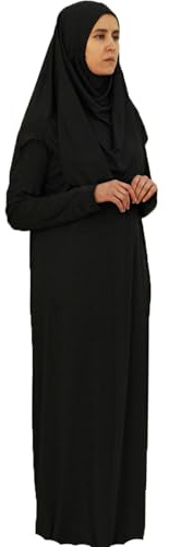Safwa® Gebetskleid mit integriertem Hijab – Abaya Mastour Jersey dehnbar – Islamisches Outfit bequem und blickdicht – ideal für Moschee oder Zuhause – Einheitsgröße 36-42 – Hergestellt in Ägypten