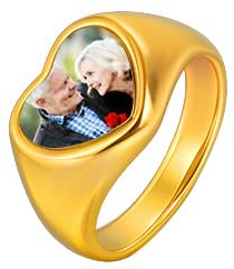 8 Size VONX Personalisierter Foto- und Gravurring, Siegelring für Männer und Frauen, personalisierte Ringe mit Herzfoto, individuell anpassbares originelles Geschenk