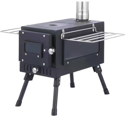 Saunaofen für Camping Picknick Cubic Folding Kochen Zelt Sauna Camp Solo Kamin Tragbare Holz Herd Kassette Ofen(Black)