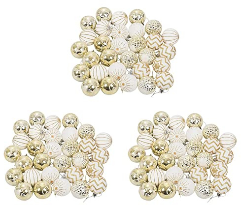 ISTOVO 90 palline decorative per albero di Natale, di alta qualità, in oro bianco, palline da appendere per feste, decorazioni natalizie per la casa