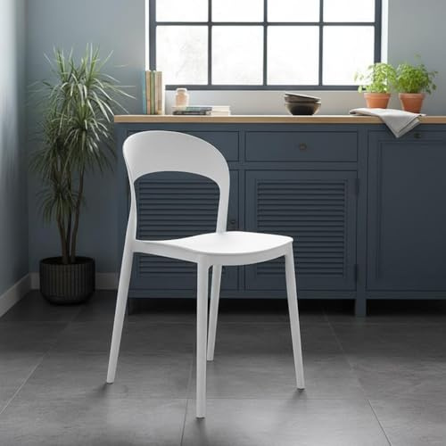 Meyvaser.com Ecommerce Company Pack 4 sillas de plástico Blancas – Ligeras, Resistentes y Modernas para Cocina, Comedor o terraza