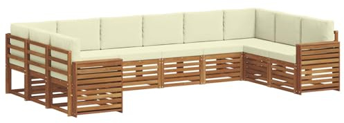 vidaXL Sofagarnituren 10 pcs Natur und Creme Massivholz Akazie, Moderner Garten-Sofa-Sectional, Robustes Lounge-Set, perfekte Möbel für Deine Terrassen-Entspannung
