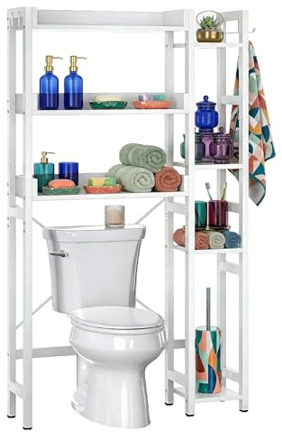 Relaxdays Toilettenregal, 3 Ebenen, WC-Überbauregal, weiß | Badregal über Toilette, HBT: 161x80x24 cm, Metall & MDF