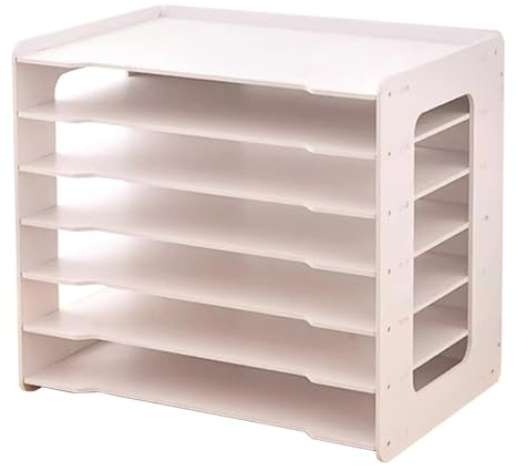 Papier-Organizer mit 7 Ablagen, robuster Holz-PVC-Schreibtisch-Organizer für A3 A4 Akten und Bücher, abgerundete Ecken, Design für Büro
