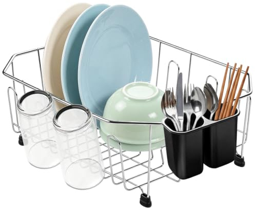 JAMHEXOU Small In-Sink Dish Drainer - Stainless Steel Rack, Silver