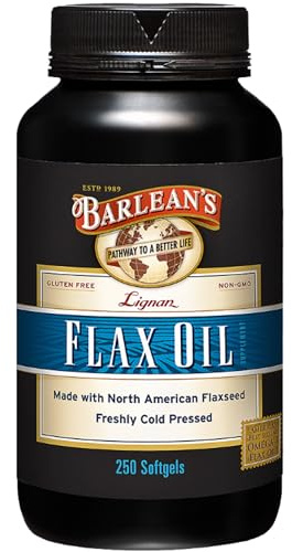 Barlean's Lignan Flaxseed Oil Softgels, Cold-Pressed Flax Seed Supplement with 1,550 mg ALA Omega-3 Fatty Acids for Joint & Heart Health, 1000mg, 250 ct