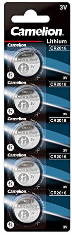 Camelion 13005016 - Lithium Knopfzellen-Batterie CR2016 mit 3 Volt, 5er Set, Kapazität 75 mAh, für verschiedenste Geräte- und Verbraucheranforderungen