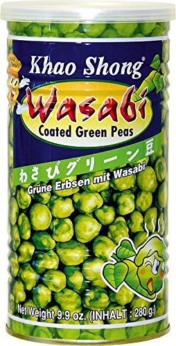 Khao Shong Grüne Erbsen mit Wasabi, knackige Erbsen im scharfen Teigmantel, fettärmere Alternative zu Nüssen, mittlere Schärfe, 4 x 280 g Dose