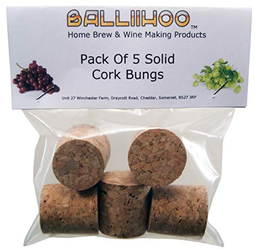 BALLIIHOO Pack of 5 x Solid Cork Bungs to Fit Standard 1 Gallon Demijohn