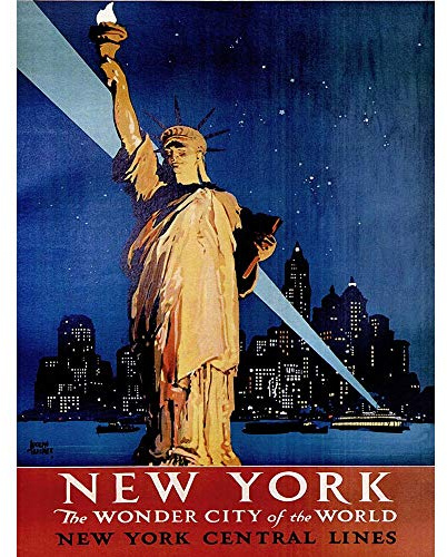 Wee Blue Coo Travel New York Statue Liberty Manhattan Railway USA Vintage Art Print Poster Wall Decor Kunstdruck Poster Wand-Dekor-12X16 Zoll