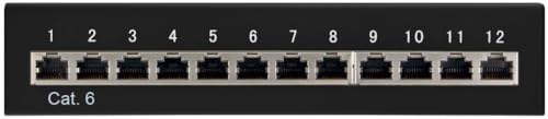 Goobay 69307 CAT 6 Patch Panel 12 Port / RJ45 Buchsen Netzwerkstecker / 250 MHz LAN Patchfeld / 1 HE Verteilerfeld / Mini Desktop Patchpanel Wandmontage / Schwarz