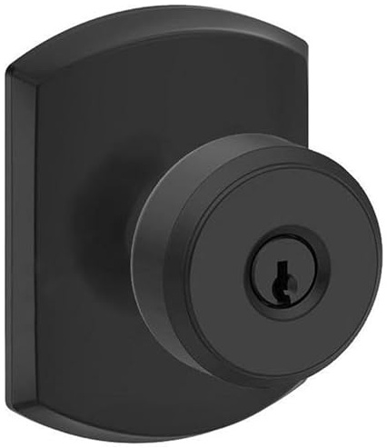 Schlage F51A-BWE-GRW Bowery Single Cylinder Keyed Entry Door Knob Set with Decor, Matte Black
