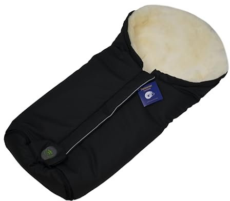 Reissner Lammfelle Merino Lammfell Baby Fußsack ESKIMO Mumienform mit Reißverschluss für Kinderwagen Buggy & Stroller schwarz