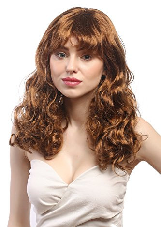 WIG ME UP - 91266-ZA8 Perücke Damen Karneval Fasching Lang Pony Wellen Diva Southern Belle Braun