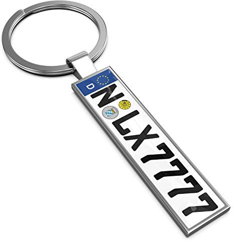 LEXTRADY Schlüsselanhänger in Premium Qualität mit KFZ Kennzeichen Autoschilder Wunschkennzeichen Wunschtext für Auto Nummernschild Geschenk personalisiert