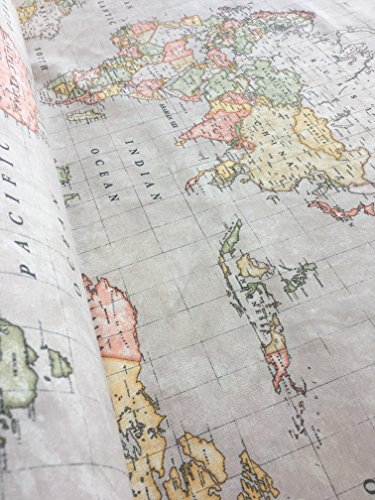 Beige World Map Print Designer Baumwolle Stoff Material für Vorhang Polster – 140 cm (Meterware) – Beige