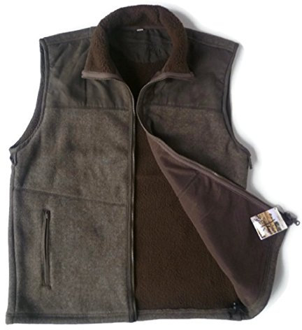 AKAH Jagd Herren Fleece Weste, Outdoor Weste, braun meliert, 4 Taschen (XXL)