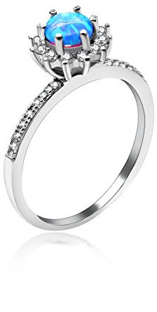 Uloveido Ocean Blue Erstellt Opal Ring Sterling Silber 925 mit Diamant für Frauen Mädchen Engagement JZ124