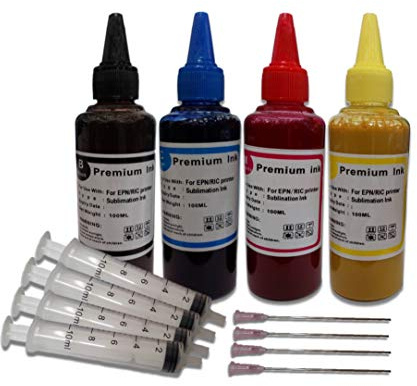 Sublimation Ink cartridge refill Kit Compatible with Epson and Ricoh Printers - Heat Press Ink, Heat Transfer Black Cyan Magenta Yellow