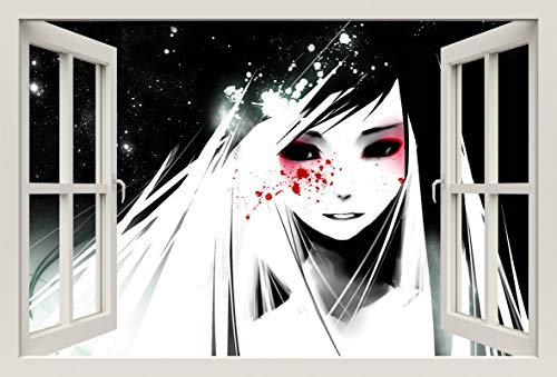 Unified Distribution Anime & Manga - Gothic Girl Blut - Wandtattoo mit 3D Effekt, Aufkleber für Wände und Türen Größe: 92x61 cm, Stil: Fenster
