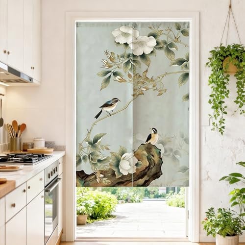MYRU Vorhang, chinesische Blumen und Vögel, Türvorhang, Feng Shui, japanischer Noren 33 by 59 Inch Flower and Bird-b