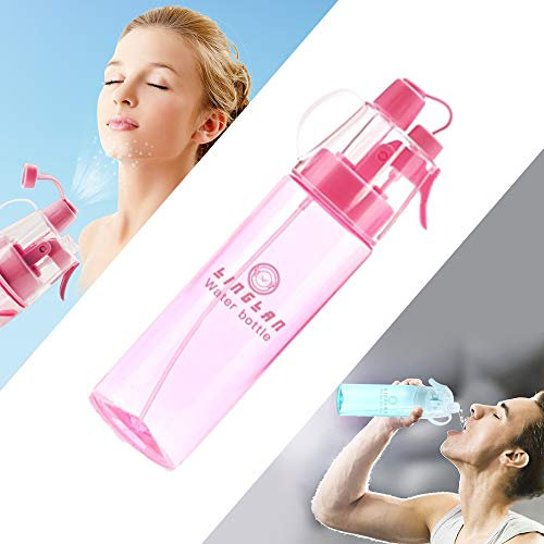 LINGLAN Spray Water Bottle Sports Water Bottle Drinks Bottle 580ml For Cycling Climbing Hiking & Mountaineering (Transparent red)