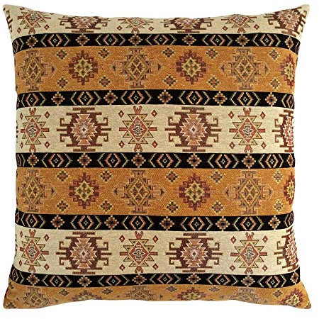 pillowerus 55,9 x 55,9 cm große Wurfkissenbezüge senfgelb und cremefarbenes Kelim-Muster – dekorative Diwan-Kissen, Boho-Zimmerdekoration für Couch, böhmische Outdoor-Fall für Fenstersitz, für Sofa