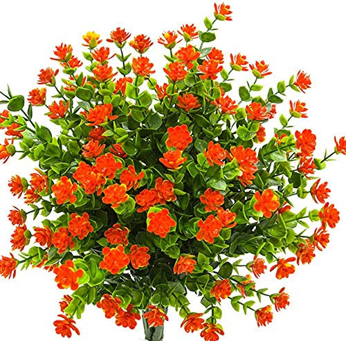 Ruiuzioong Flores artificiales falsas 4 unidades para exteriores, resistentes a los rayos UV, plantas de arbustos para colgar en interiores y exteriores, decoración para el hogar y el jardín (naranja)