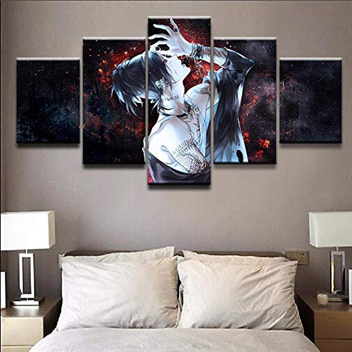YUANJUN 3D Leinwanddrucke,Modulare Wandkunst Wandaufkleber,5 Teiliges Wandbild,Mit Rahmen,Größe 150 X 80 cm Leinwandbild, Wandbilder XXL Tokyo Ghouls Bilder